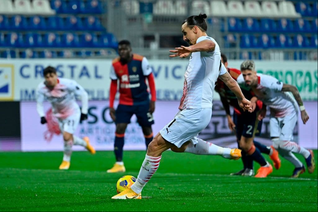 Zlatan da cátedra y Milan derrota 2-0 a Cagliari en la Serie A y siguen como líderes. Ibrahimovic es el segundo máximo goleador de la liga italiana a sus 39 años.