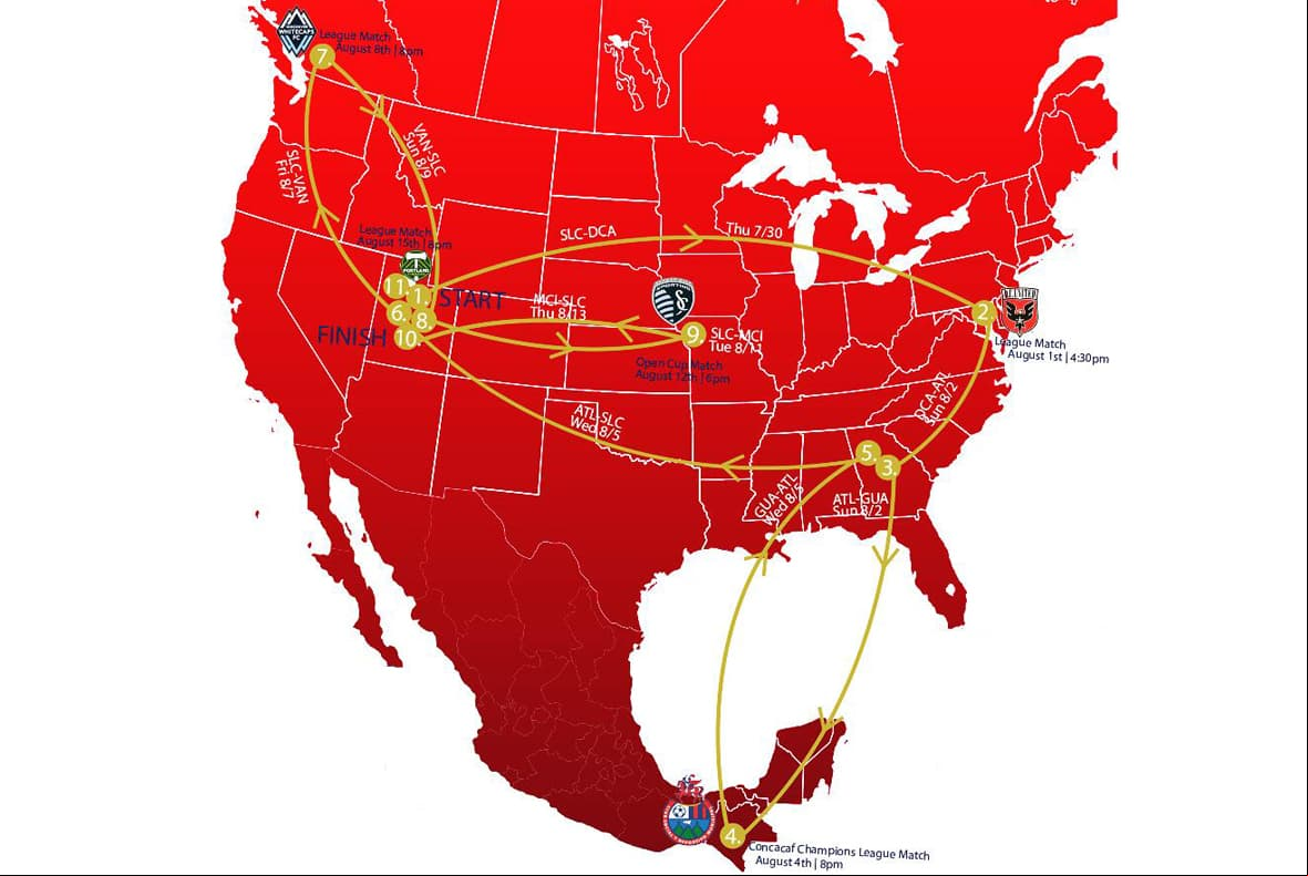Viajes que deberá recorrer Real Salt Lake en 15 días