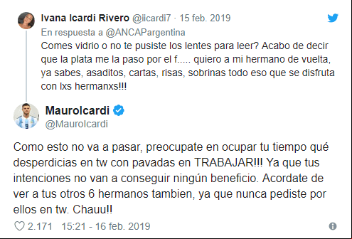 En las redes sociales la hermana de Icardi ha mostrado su desacuerdo y molestia por la situación.
