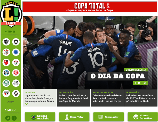 El diario deportivo de Brasil, 
<i>Lance!</i>, destaca el triunfo de Les Bleus sobre Bélgica en semifinales.