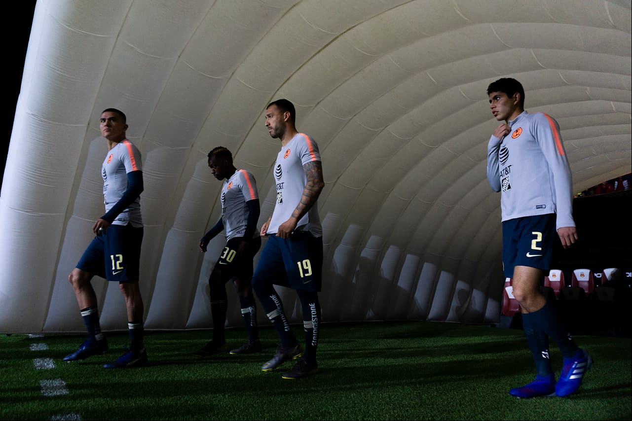 Los jugadores del América antes del calentamiento para el partido por la Jornada 8 del Clausura 2019.