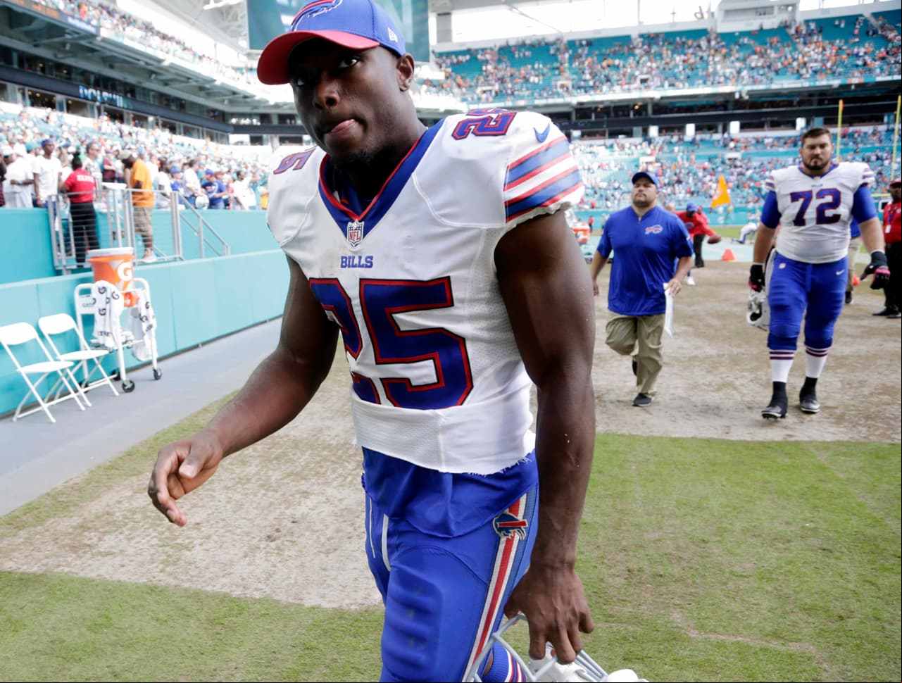 Buffalo Bills running back LeSean McCoy (25) walks off the field, during the second half of an NFL football game, Sunday, Oct. 23, 2016, in Miami Gardens, Fla. The Dolphins defeated the Bills 28-25. (AP Photo/Lynne Sladky)
