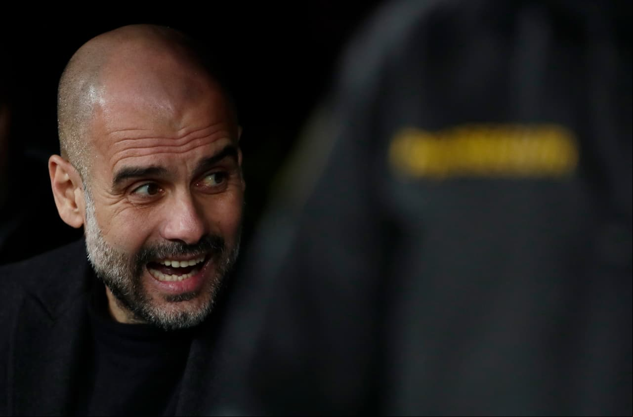 Guardiola acabó sonriente y feliz en el banquillo del conjunto inglés.