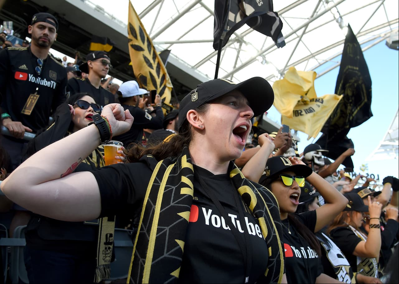Apr 29, 2018; Los Angeles , CA, USA; Los Angeles FC fans cheer before the home opener against the Seattle Sounders at Banc of California Stadium. Mandatory Credit: Jayne Kamin-Oncea-USA TODAY Sports