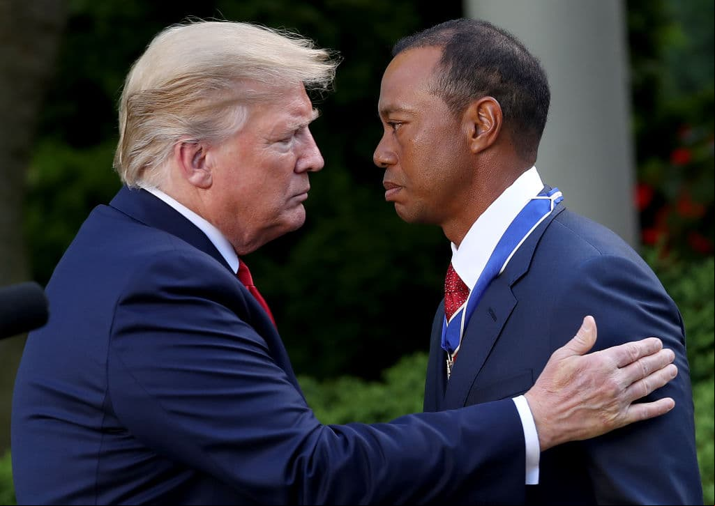 El Presidente de Estados Unidos de América Donald Trump entregó este lunes al golfista Tiger Woods la Medalla Presidencial de la Libertad, el mayor reconocimiento civil en EEUU, situación que ha generado controversia sobre si entra en juego la predilección del Mandatario por el golf y en coincidencia con el logro de Woods al ganar la edición 2019 del Masters, por encima de otros candidatos más prototípicos para adjudicarse la presea. Estas son las imágenes de la ceremonia.