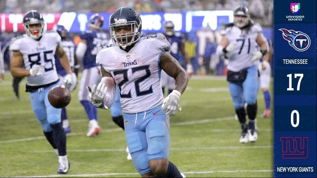 <b>Tennessee 17-0 NY Giants</b>. Derrick Henry acapara los reflectores con 170 yardas y dos anotaciones en la victoria por blanqueada de sus Titans (8-6) sobre los Giants (5-9).