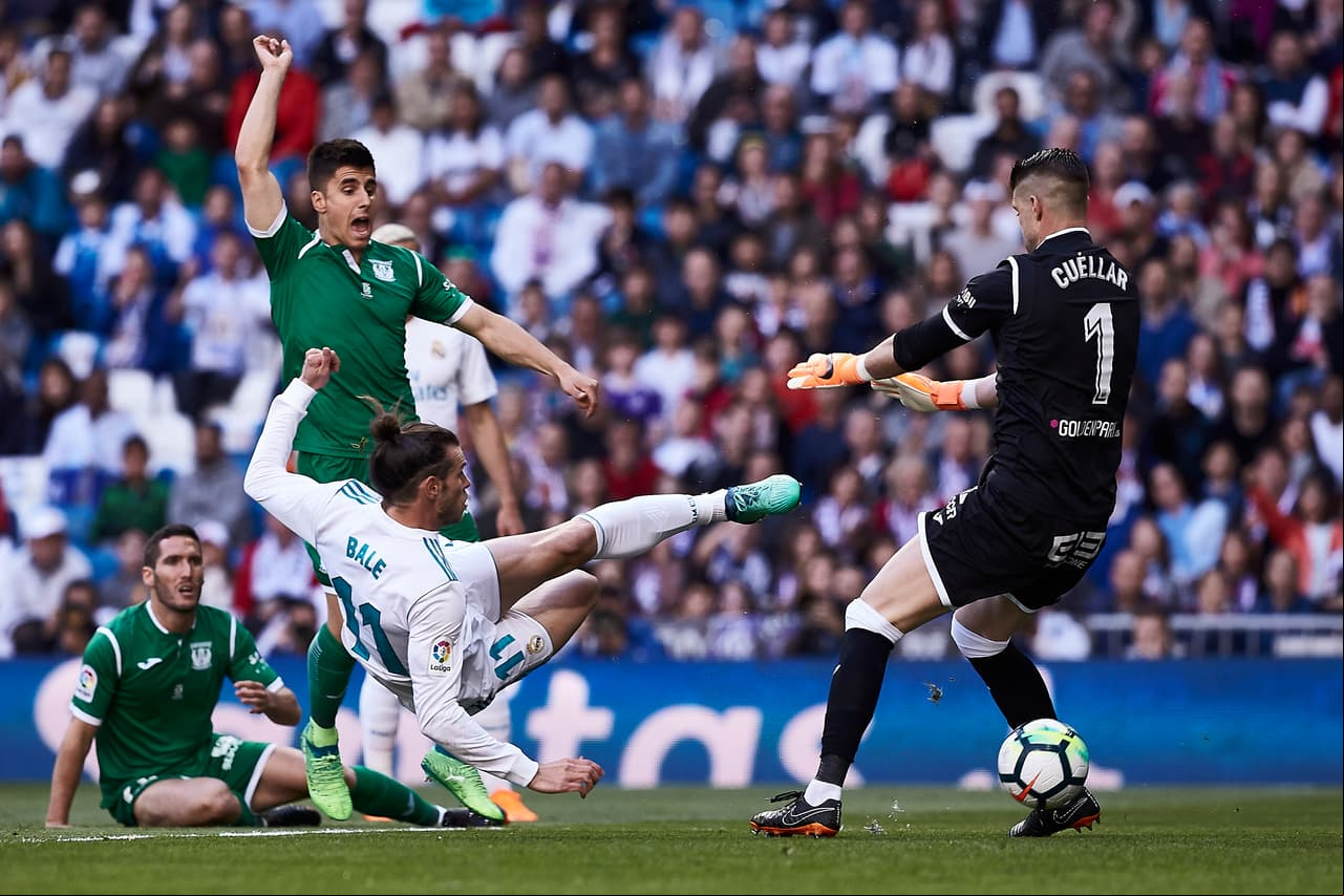 Pichu Cuélllar, portero del Leganés, no pudo hacer nada ante el remate casi a quemaropa del delantero del Madrid.