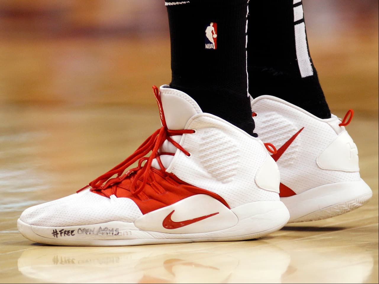 Apr 13, 2019; Toronto, Ontario, CAN; The shoes worn by Toronto Raptors center Marc Gasol (33) during game one of the first round of the 2019 NBA Playoffs against the Orlando Magic at Scotiabank Arena. Orlando defeated Toronto. Mandatory Credit: John E. Sokolowski-USA TODAY Sports
