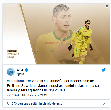 La Asociación Argentina de Fútbol reaccionó con este mensaje, con pesadumbre.