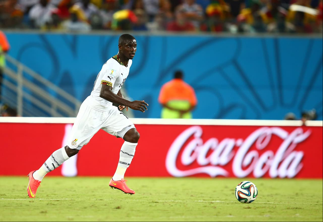Jun 16, 2014; Natal, BRAZIL; Ghana defender Jonathan Mensah (19) against USA during the 2014 World Cup at Estadio das Dunas. USA defeated Ghana 2-1. Mandatory Credit: Mark J. Rebilas-USA TODAY Sports